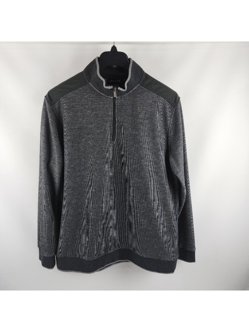 Bugatchi Dress Shirt Mens XL Black Gray Classic Fit L/S Quarter Zip